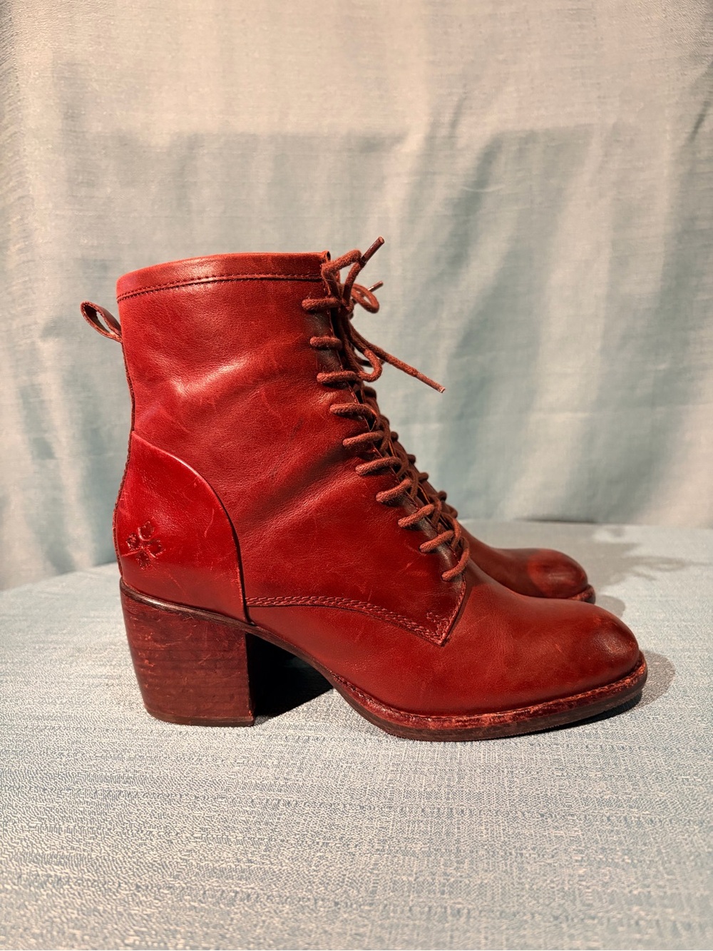 Patricia Nash Burgundy Red Leather Lace-Up Block Heel Ankle Boots